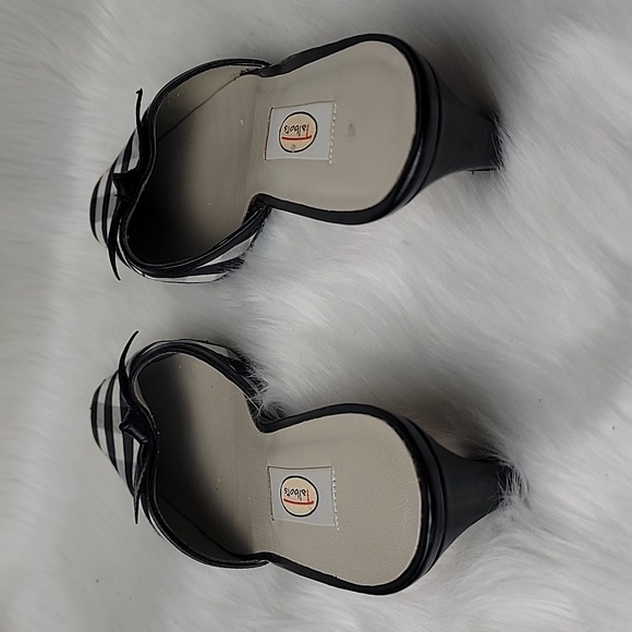 TALBOTS Black Cream Gingham Checkered Preppy Cottage Bow Kitten Heel Mules 9.5 - Picture 3 of 13